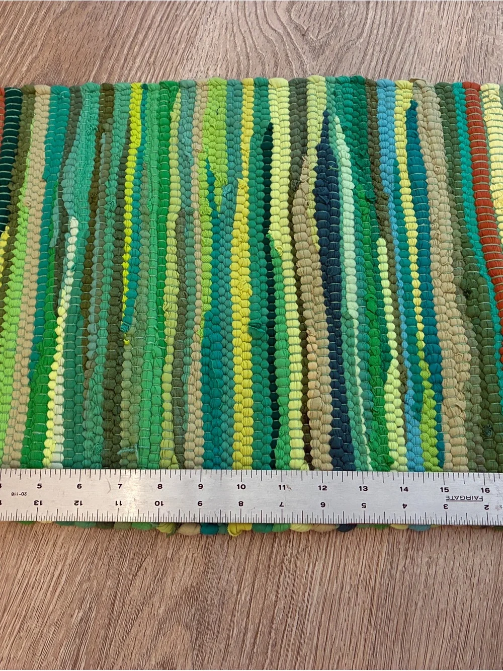 Small Handwoven Green Stripe Cotton Accent Rug / Mat